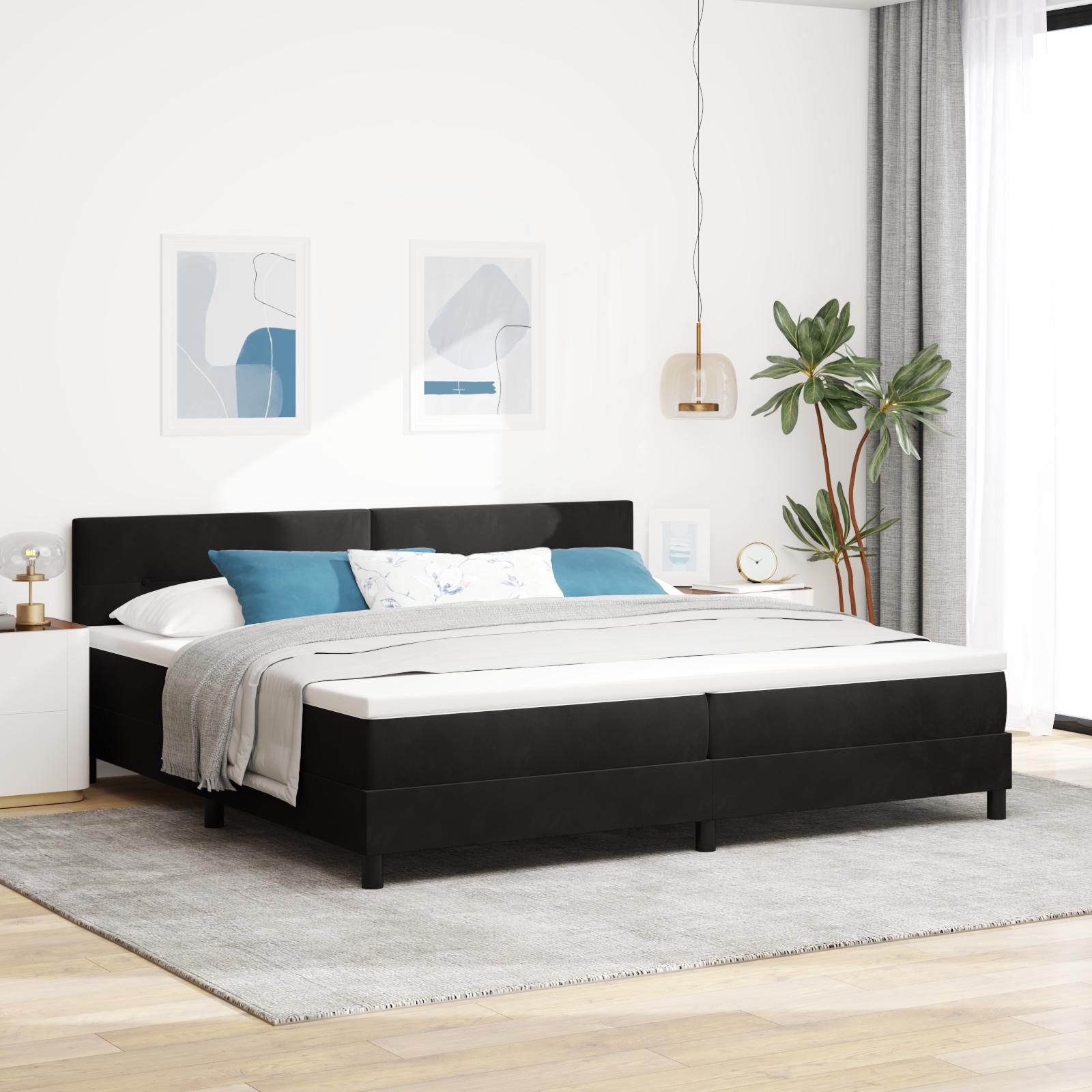 Box Spring Seng med Madras & LED Sort 200x200 cm Fløjl