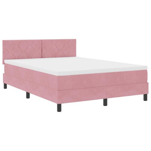 Box Fjederseng med Madras & LED Pink 140x190 cm Fløjl