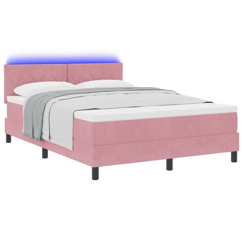 Box Fjederseng med Madras & LED Pink 140x190 cm Fløjl