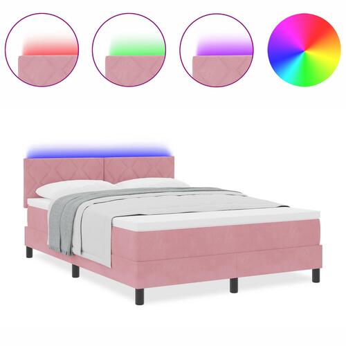 Box Fjederseng med Madras & LED Pink 140x190 cm Fløjl