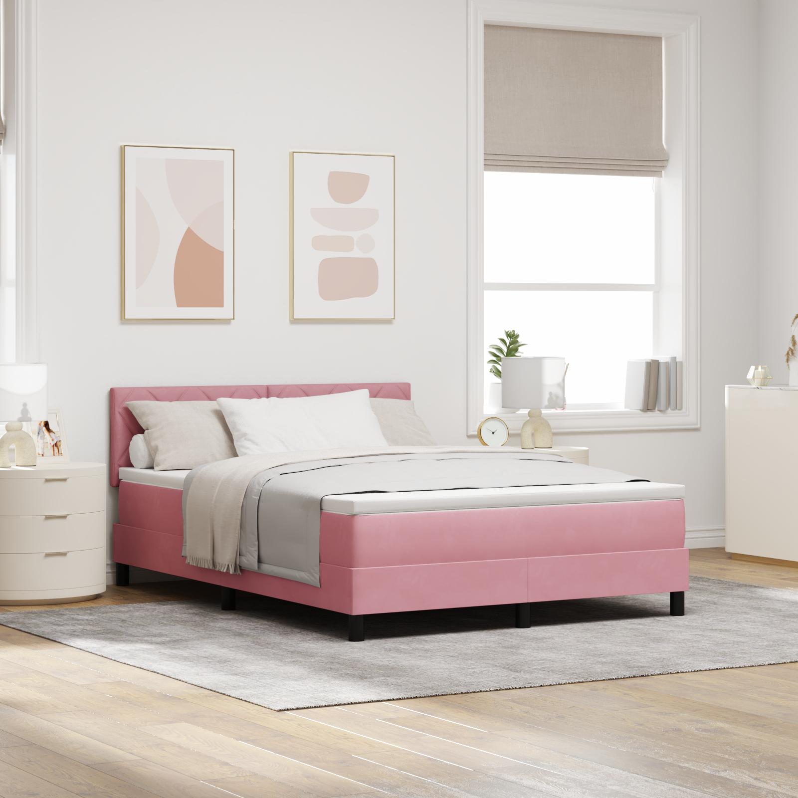 Boxspring Seng med Madras & LED Pink 160x200 cm Fløjl