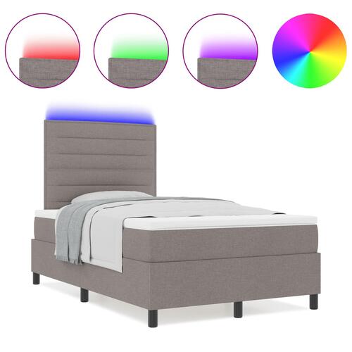 Box Spring Seng med Madras & LED Taupe 120x200 cm Stof