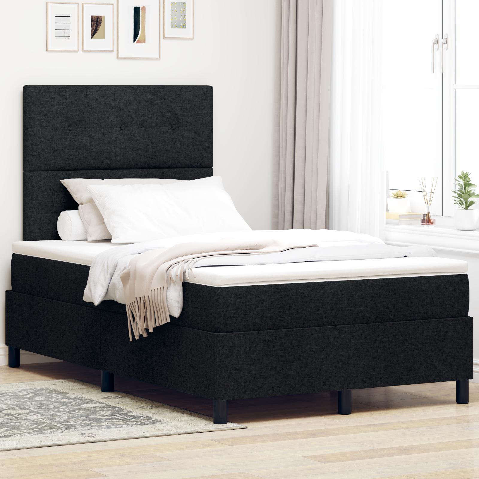 Box Spring Seng med Madras & LED Sort 120x190 cm Stof
