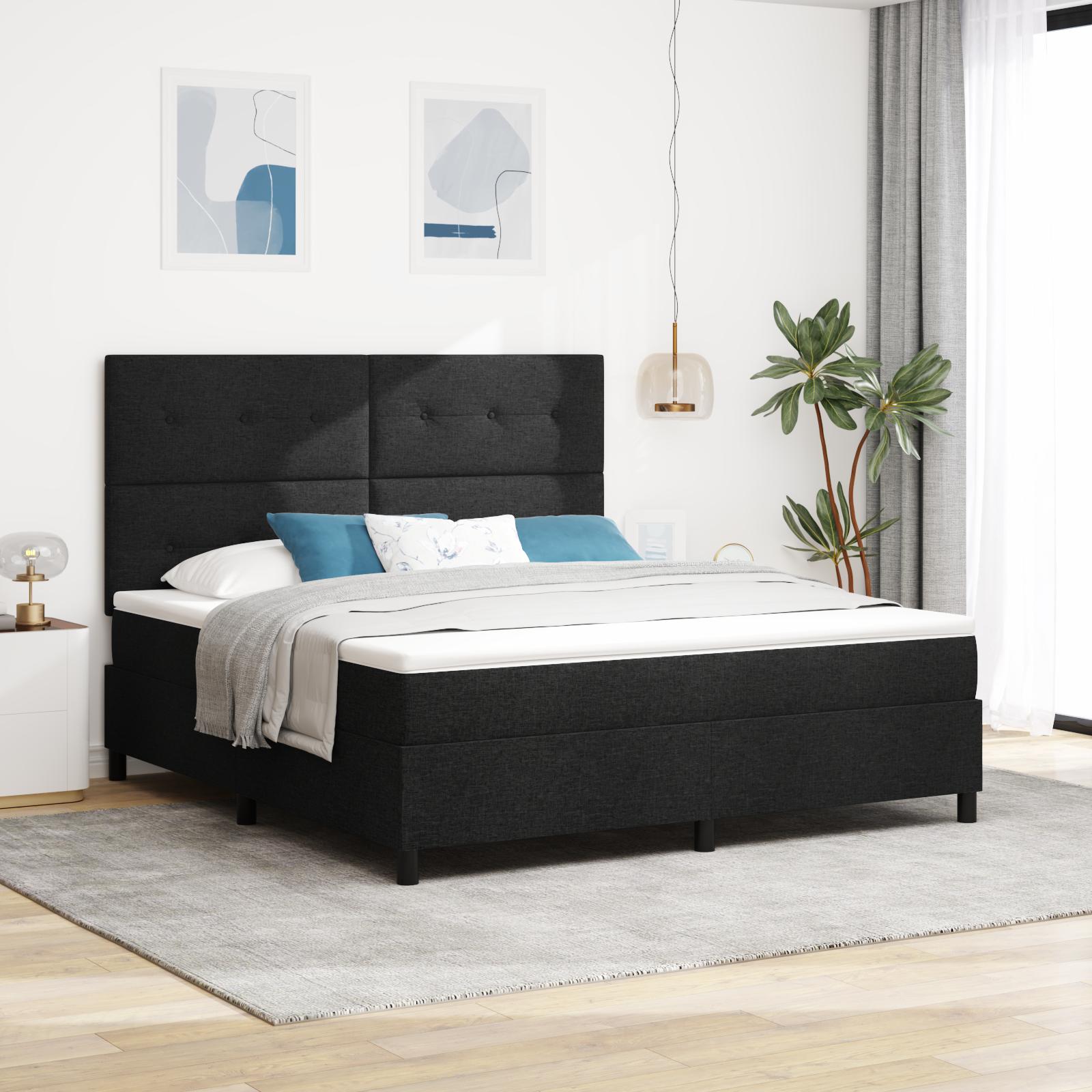 Kontinentalseng med madras med LED Sort 180 x 200 cm Stof billede