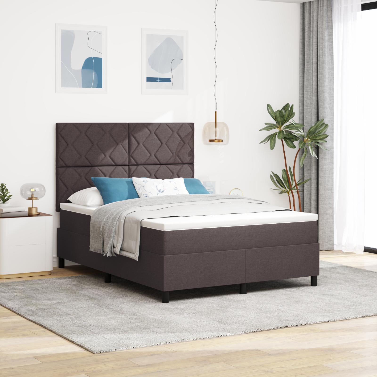 Box Spring Seng med Madras & LED Mørkebrun 160x200 cm Stof
