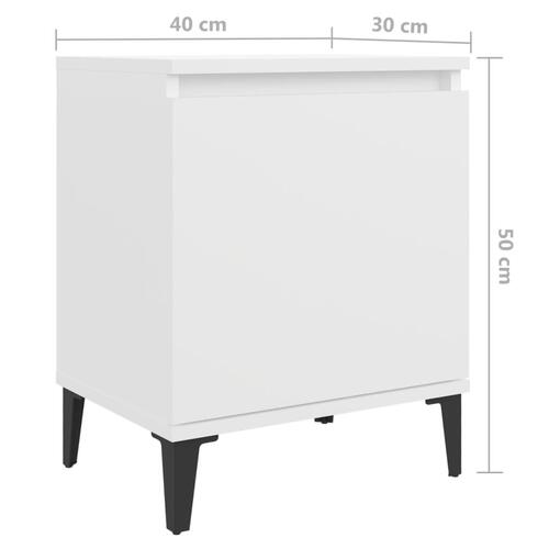 Sengeskabe med metalben 2 stk. 40x30x50 cm hvid