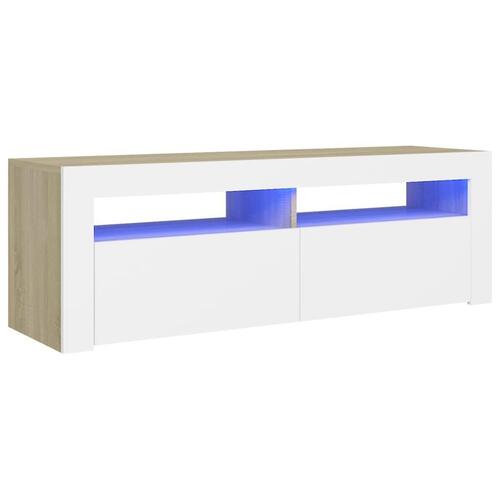 Tv-bord med LED-lamper 120x35x40 cm hvid og sonoma-eg