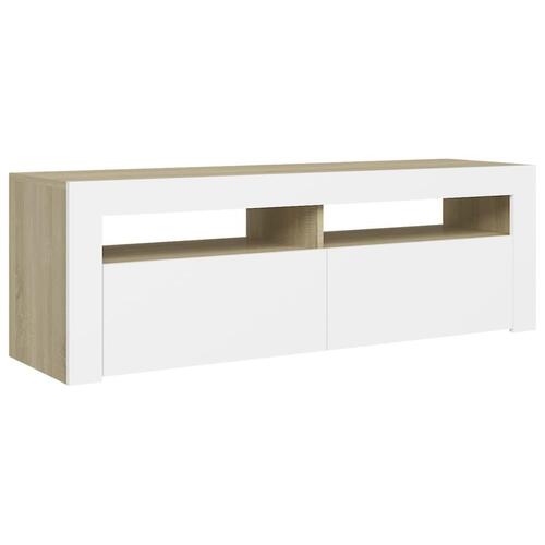 Tv-bord med LED-lamper 120x35x40 cm hvid og sonoma-eg