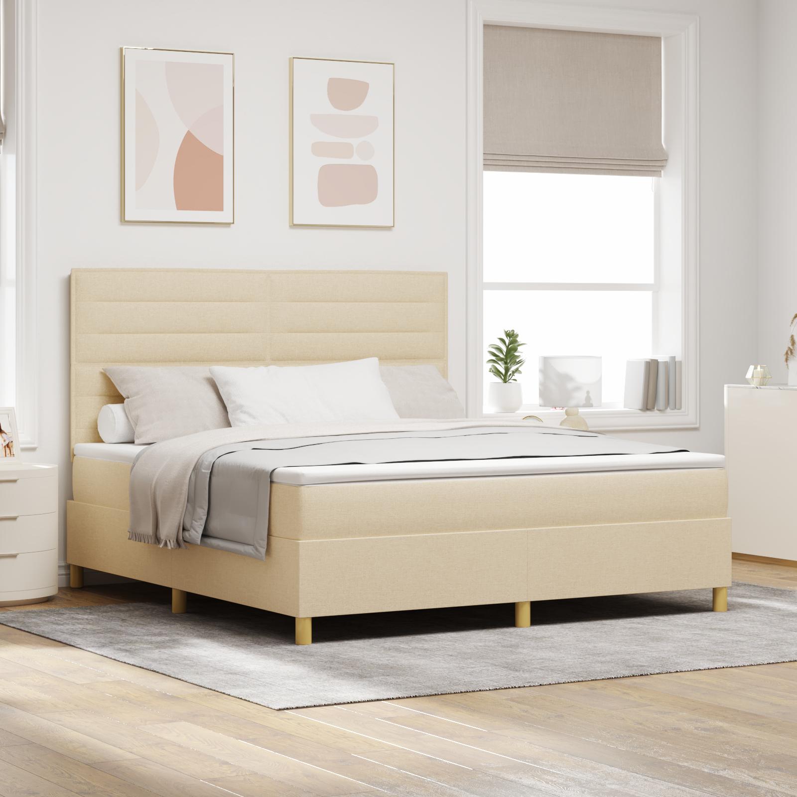 LED Box Spring Bed med madras Creme 180 x 200 cm Stof billede
