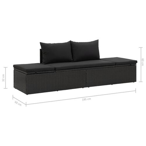 Solseng med hynder polyrattan sort