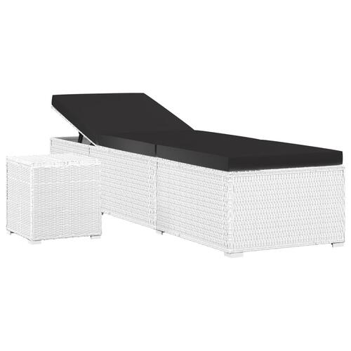 Liggestol med hynde og tebord polyrattan hvid