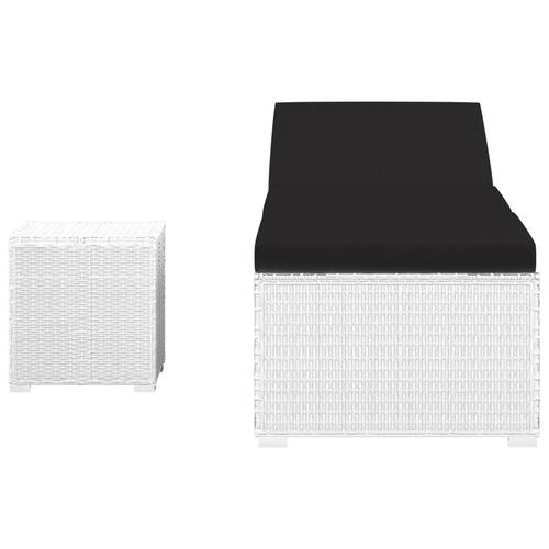 Liggestol med hynde og tebord polyrattan hvid