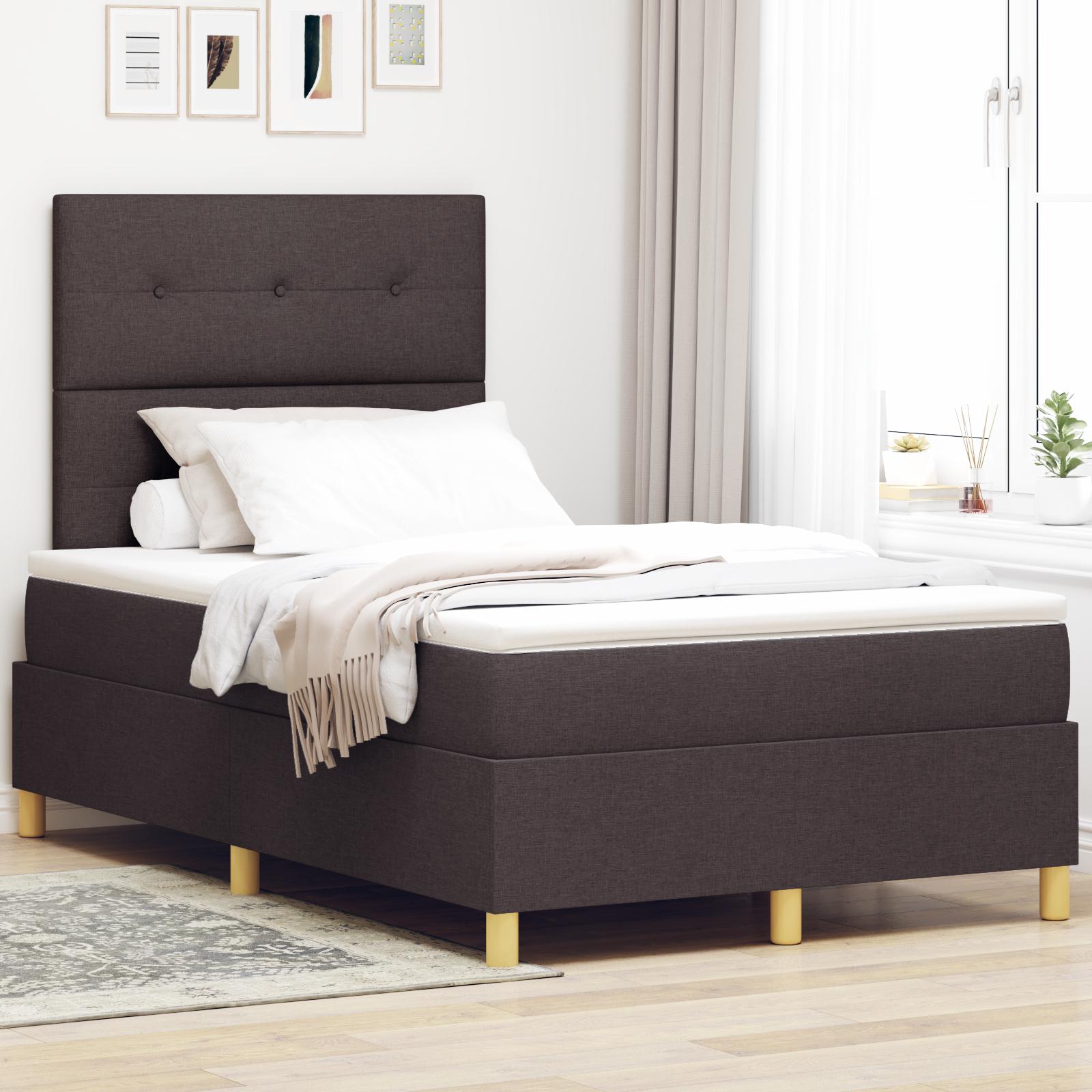 Boxspring seng med madras & LED Mørkebrun 120x190 cm Stof