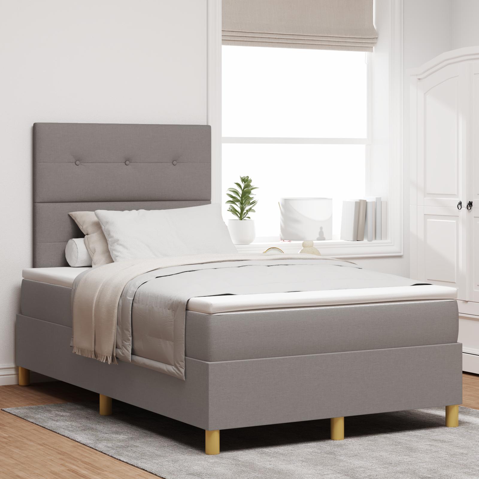 Box Spring Seng med Madras & LED Taupe 120x190 cm Stof