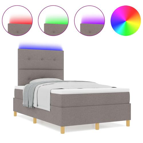 Box Spring Seng med Madras & LED Taupe 120x190 cm Stof