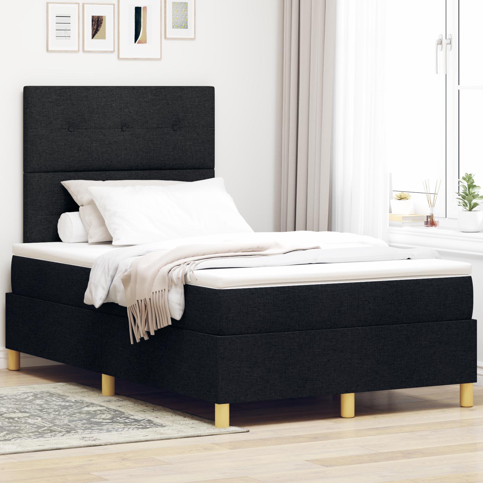Boxspring seng med madras og LED sort 120x200 cm stof