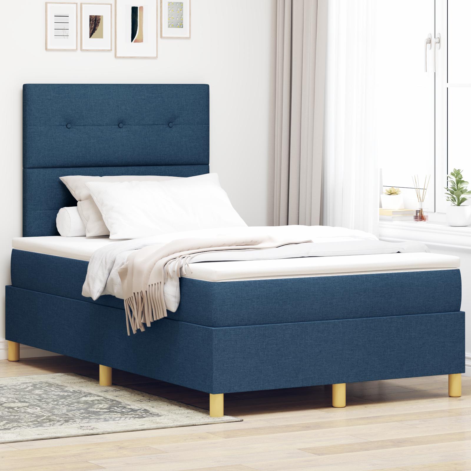 LED Box Spring Bed med madras Blå 120 x 200 cm Stof billede