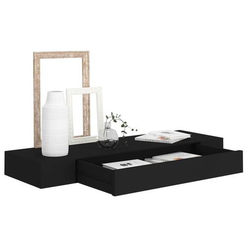Svævehylde med skuffe 80x25x8 cm sort