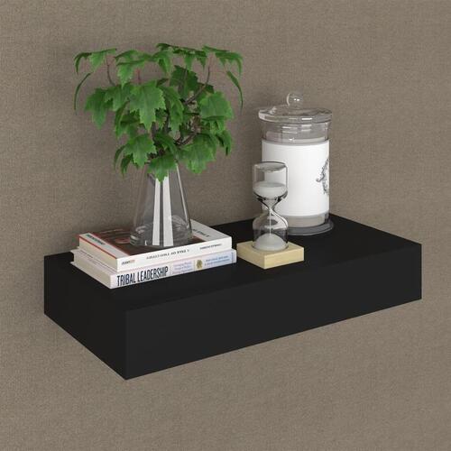 Svævehylde med skuffe 48x25x8 cm sort