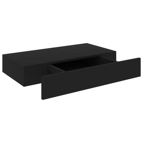 Svævehylde med skuffe 48x25x8 cm sort