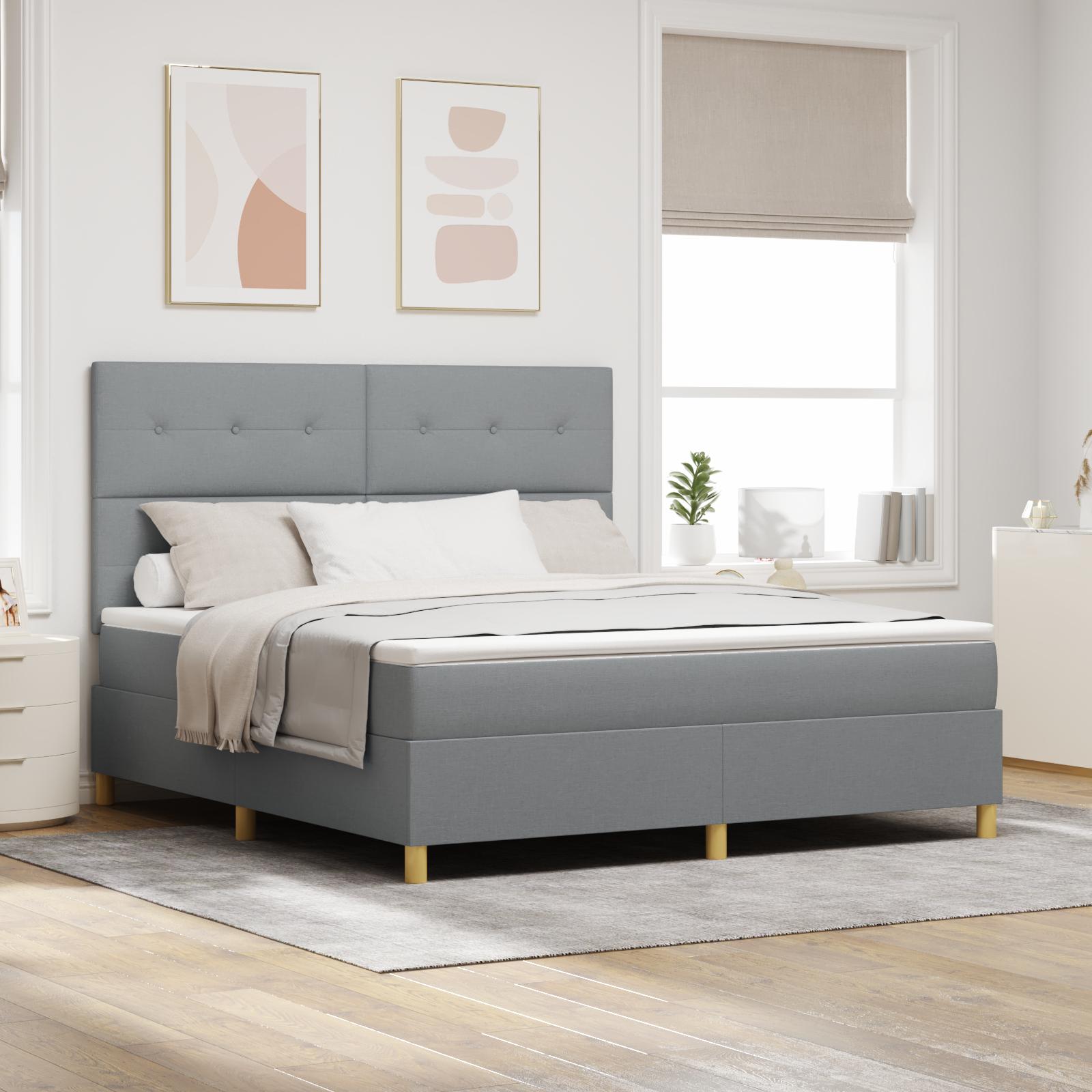 LED Box Spring Bed med madras Lysegrå 180 x 200 cm Stof billede