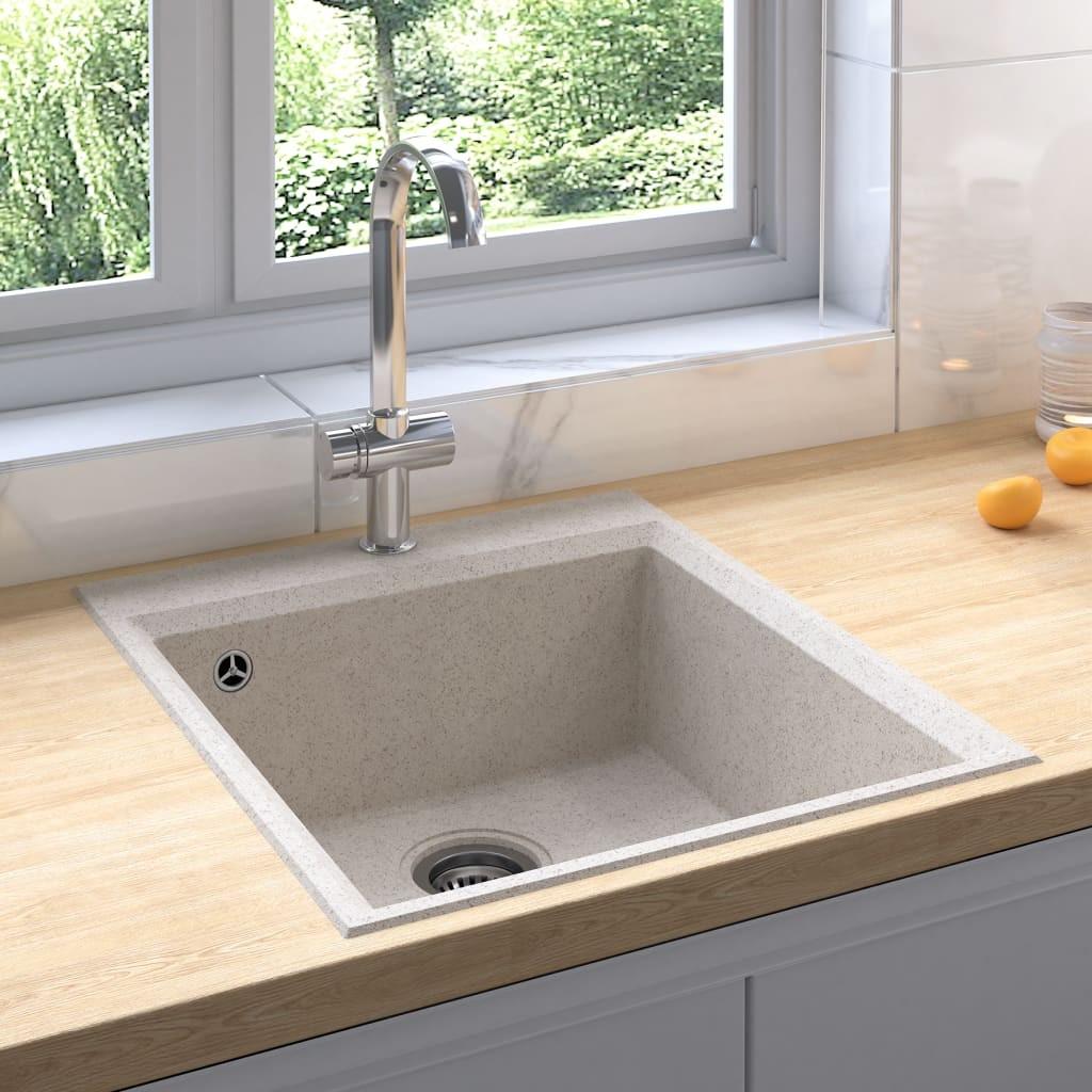 Køkkenvask med overløbshul granit beige
