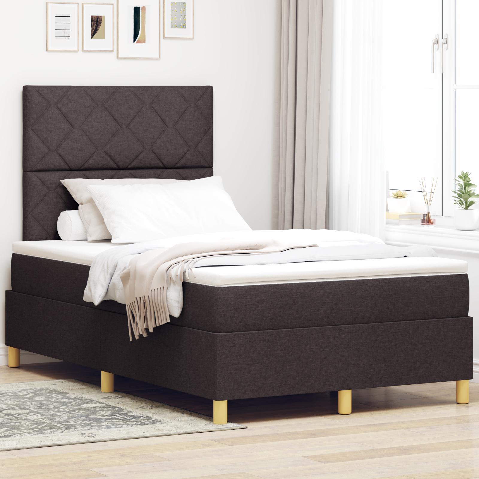 Box Spring Seng med Madras & LED Mørkebrun 120x200 cm Stof