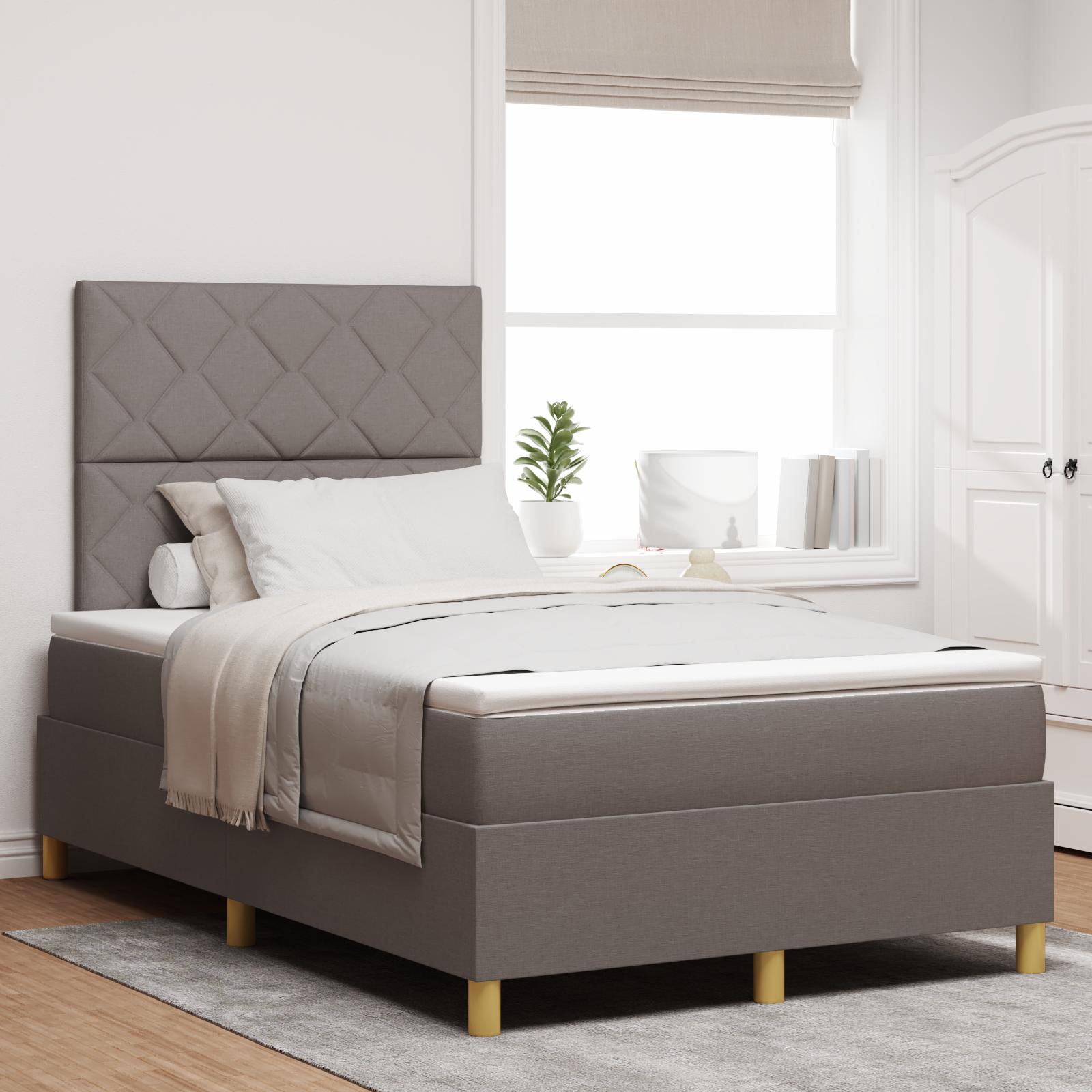 Box Spring Seng med Madras & LED Taupe 120x200 cm Stof