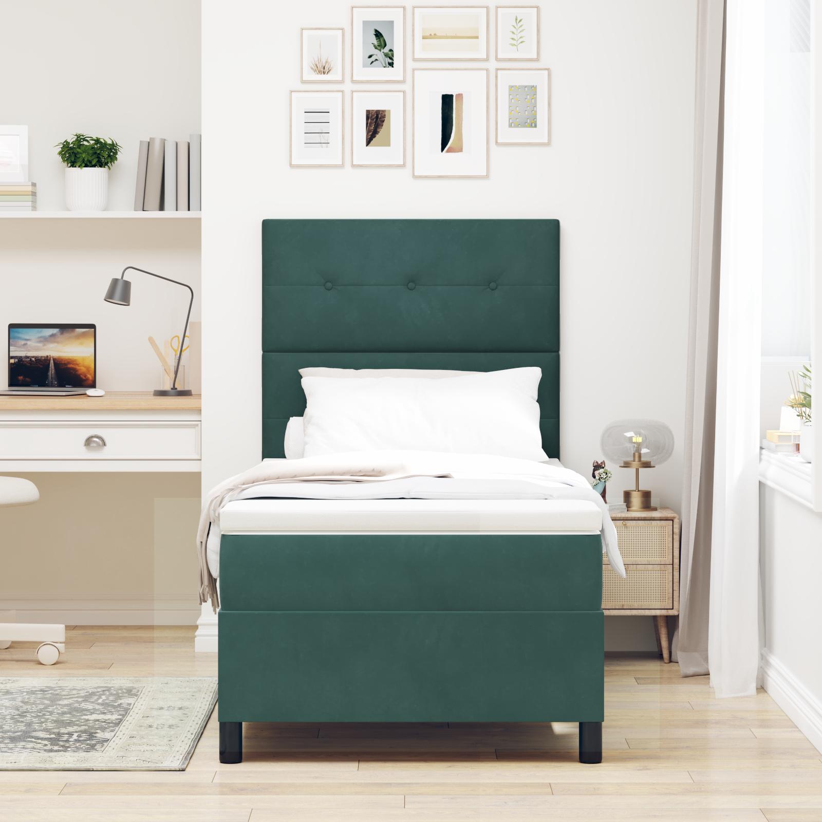 LED Box Spring Bed med madras Mørkegrøn 80 x 200 cm Stof billede