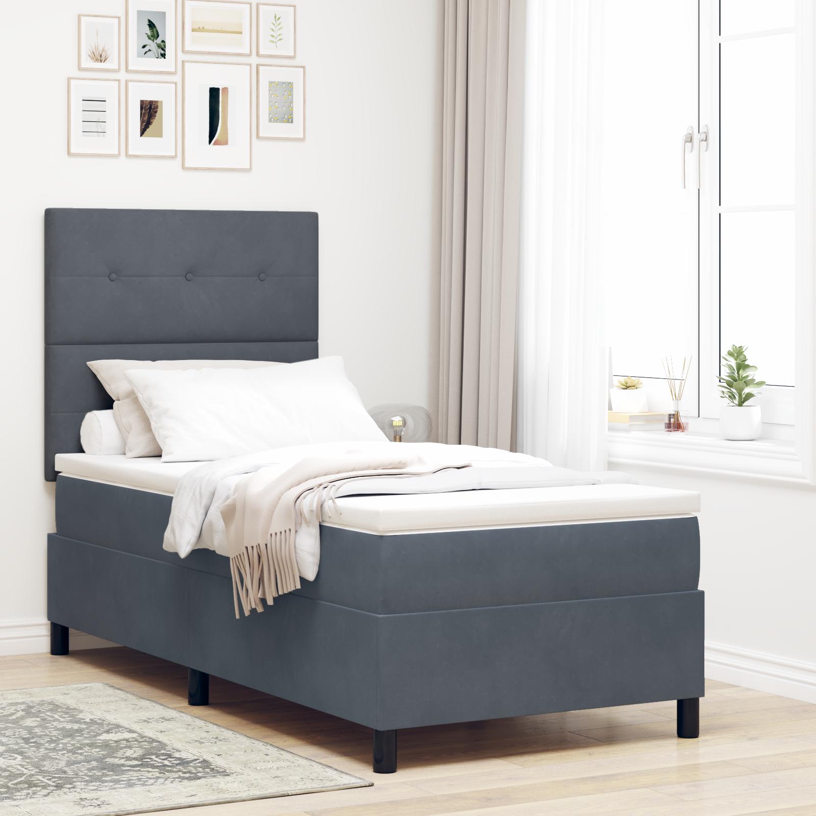LED Box Spring Bed med madras Mørkegrå 90 x 200 cm Stof billede