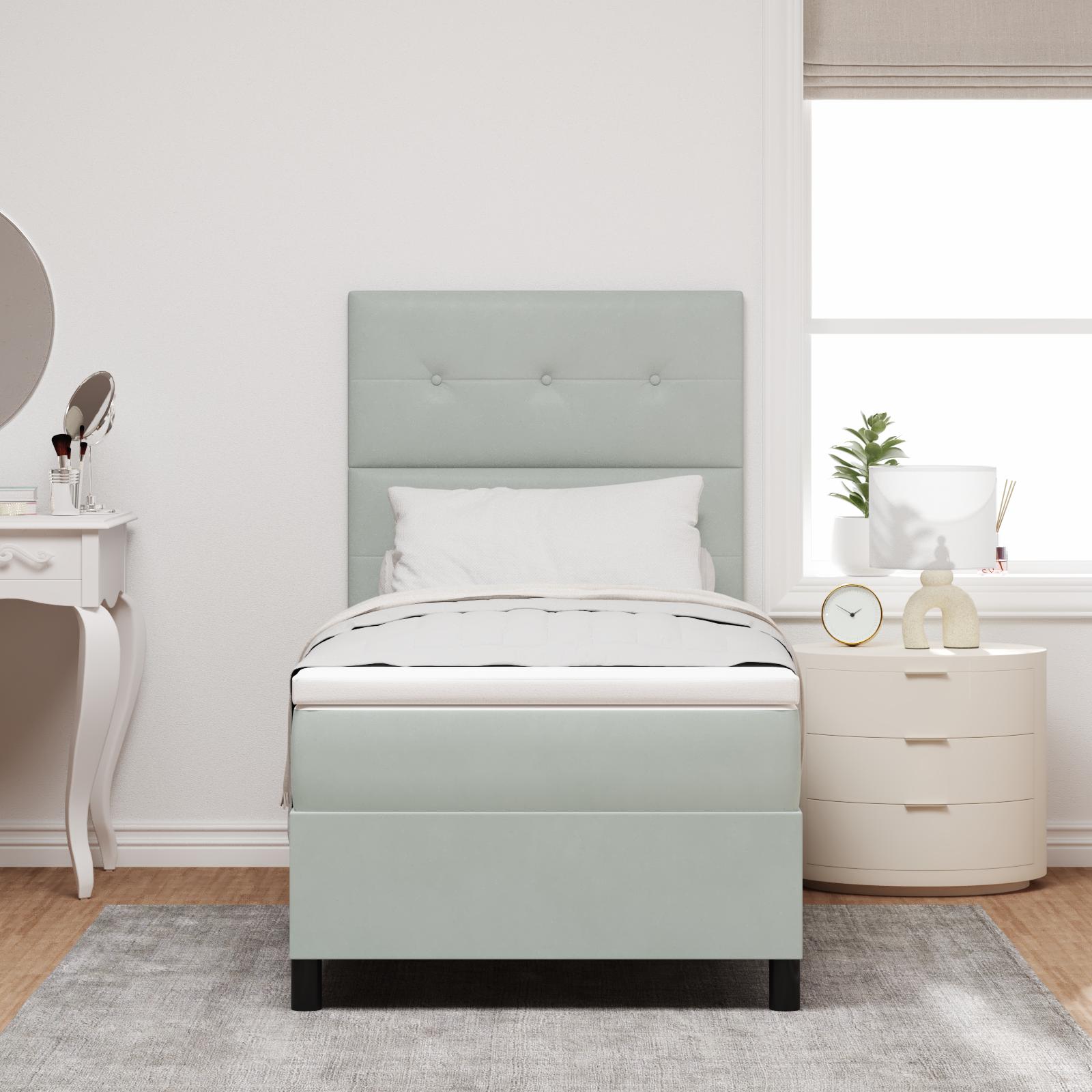 Box Spring Seng med Madras & LED Lys Lys Grå 100x200 cm Fløjl