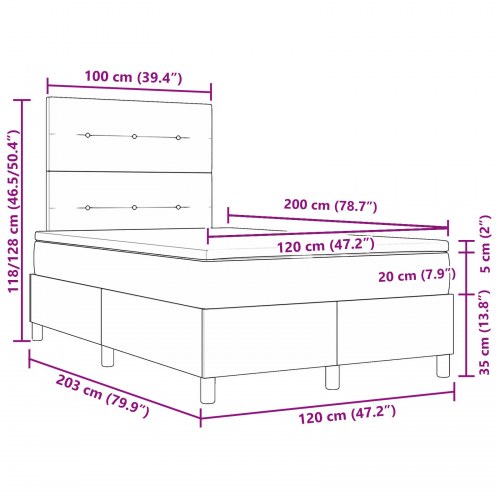 LED Box Spring Bed med madras Mørkegrå 120 x 200 cm Stof
