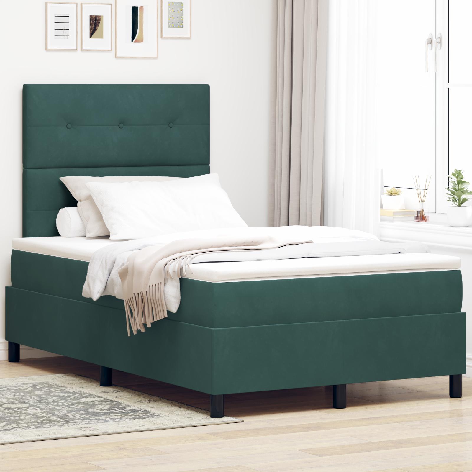 LED Box Spring Bed med madras Mørkegrøn 120 x 200 cm Stof billede