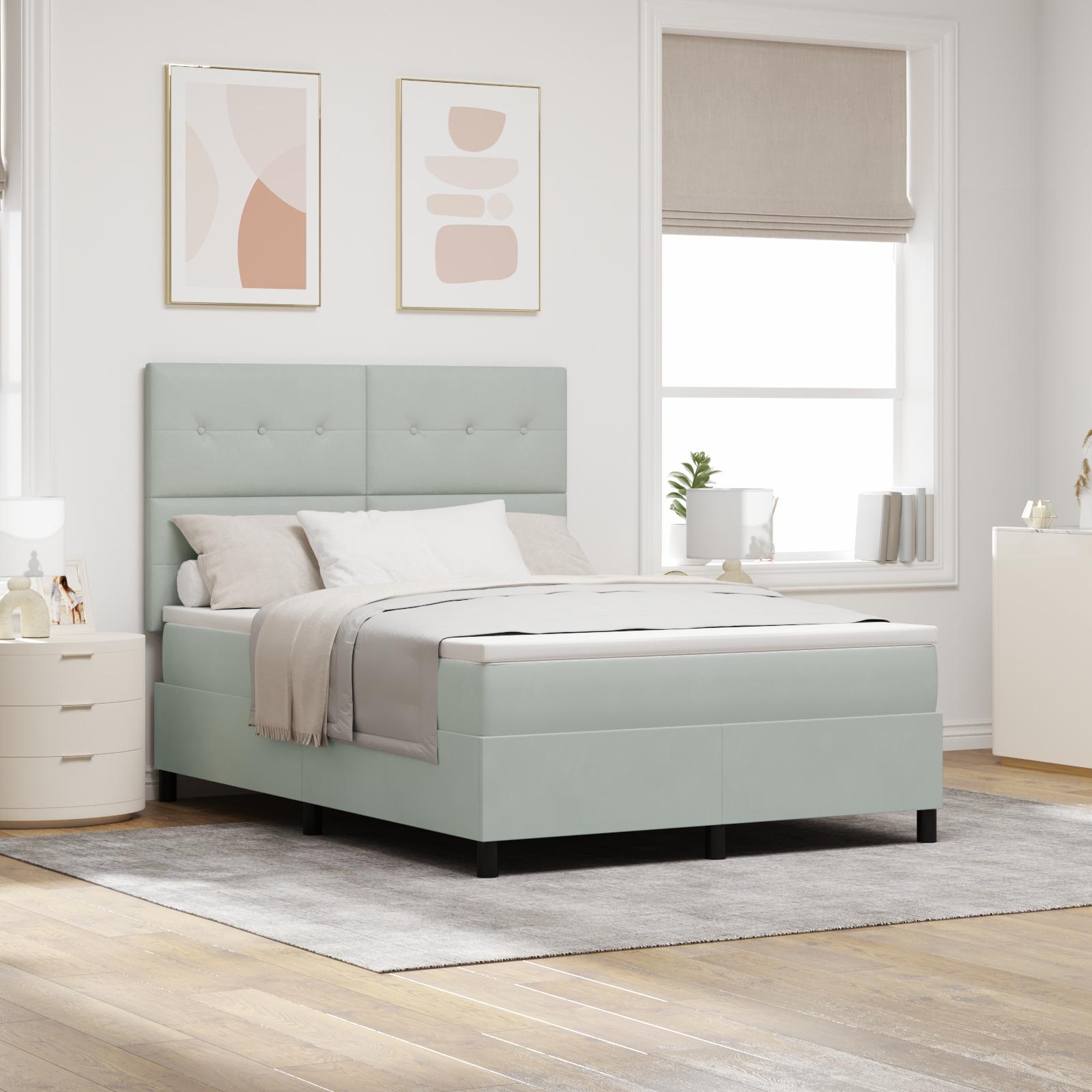 Box Spring Seng med Madras & LED Lys Grå 140x200 cm Fløjl