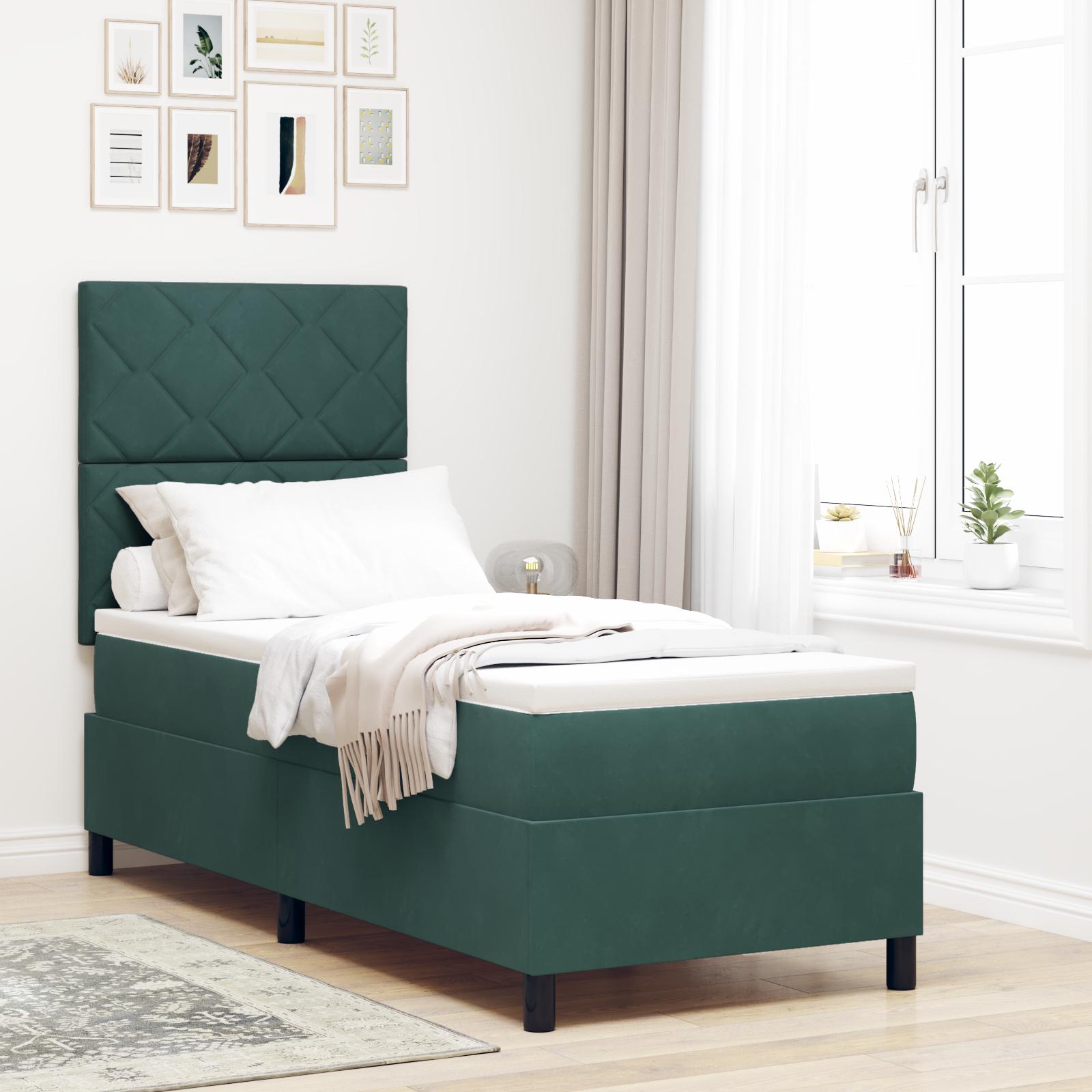 LED boxspring seng med hovedgærde 80 x 200 cm mørkegrøn fløjl