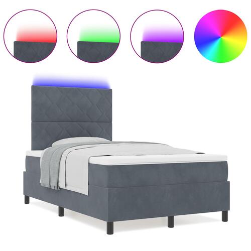 Boxspring Seng med Madras & LED Mørkegrå 120x190 cm Fløjl