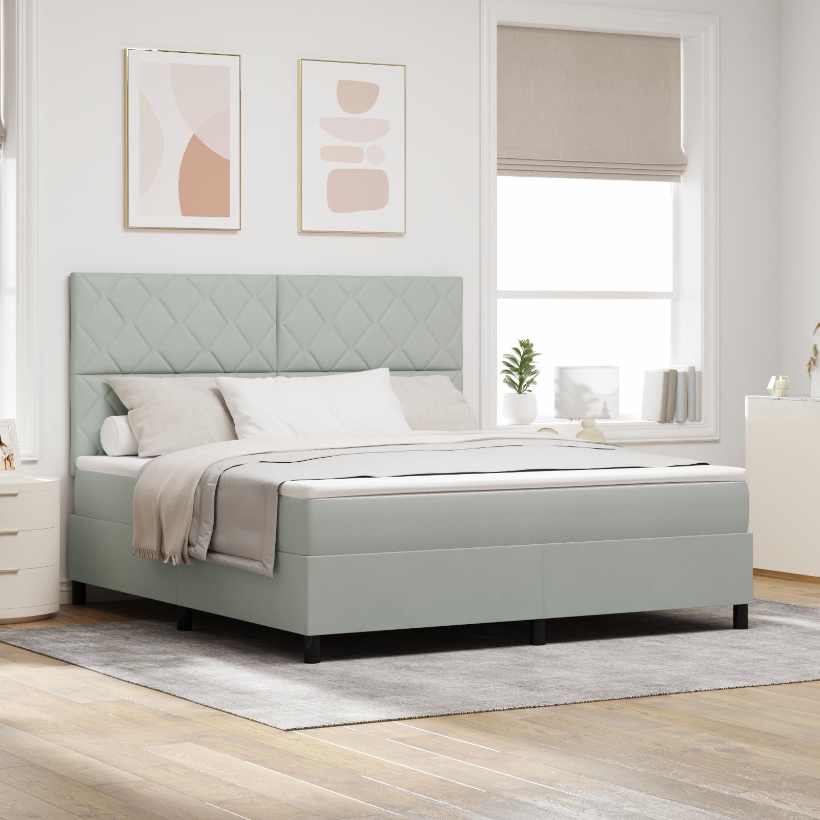 LED Box Spring Bed med madras Lysegrå 180 x 200 cm Stof billede