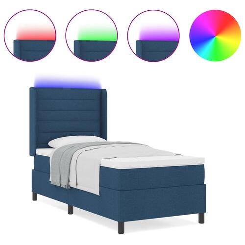 Boxspring Seng med Madras & LED Blå 90x200 cm Stof