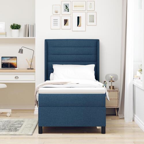 Boxspring Seng med Madras & LED Blå 90x200 cm Stof