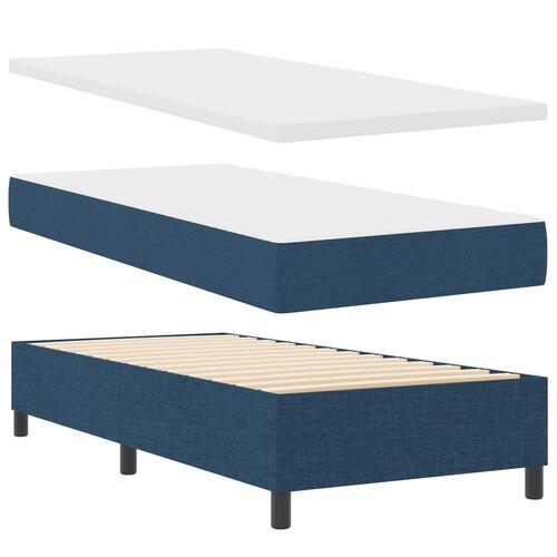 Boxspring Seng med Madras & LED Blå 90x200 cm Stof