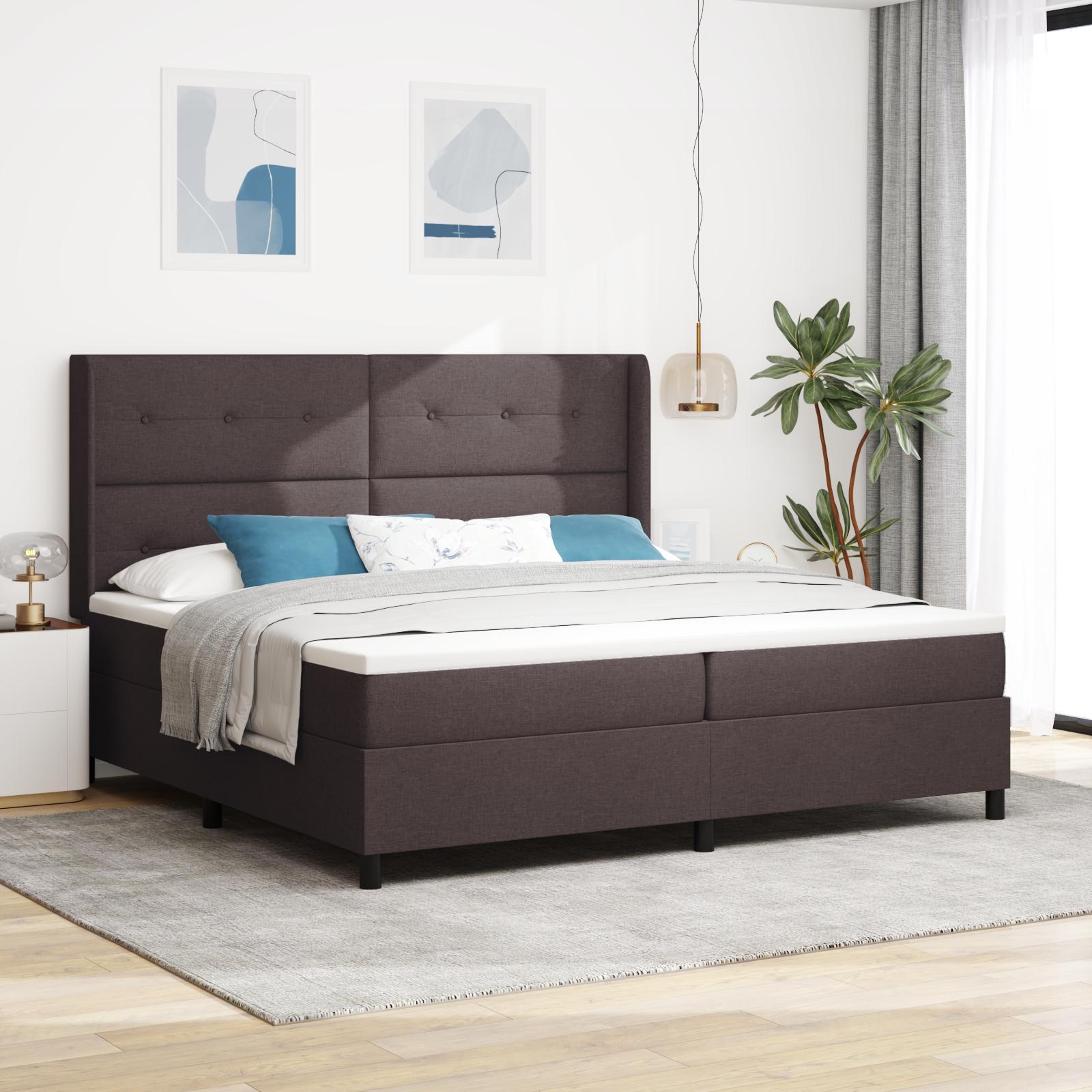Boxspring Seng med Madras & LED Mørkebrun 200x200 cm Stof