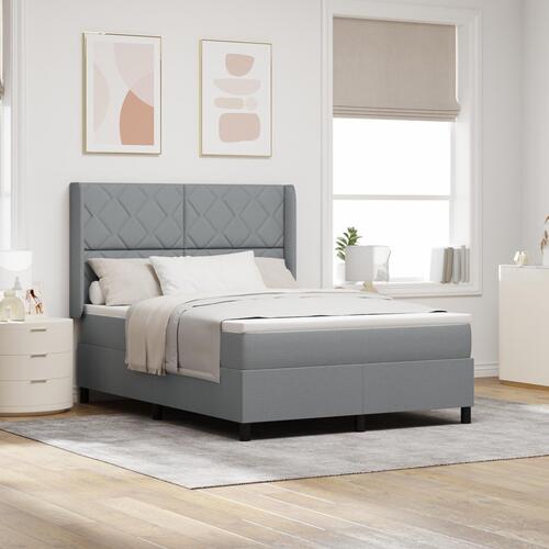Box Spring Seng med Madras & LED Lys Lysegrå 140x200 cm Stof