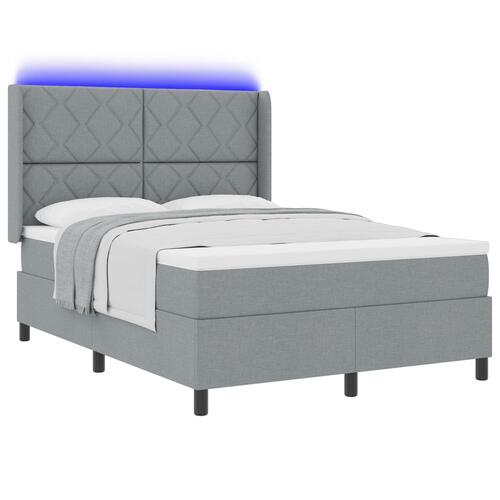 Box Spring Seng med Madras & LED Lys Lysegrå 140x200 cm Stof