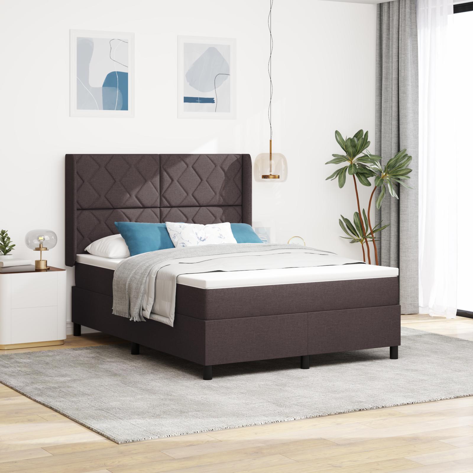 Boxspring Seng med Madras & LED Mørkebrun 160x200 cm Stof