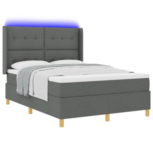 Boxspring Seng med Madras & LED Mørkegrå 140x200 cm Stof