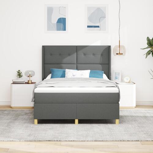 Boxspring Seng med Madras & LED Mørkegrå 140x200 cm Stof