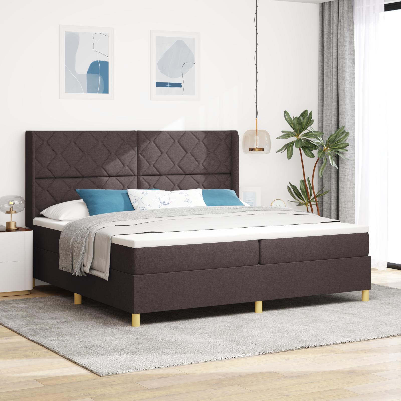 Box Spring Seng med Madras & LED Mørkebrune 200x200 cm Stof