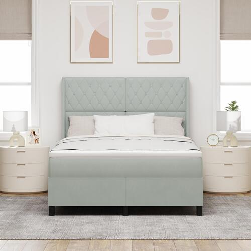 Box Spring Seng med Madras & LED Lys Lys Grå 140x200 cm Fløjl