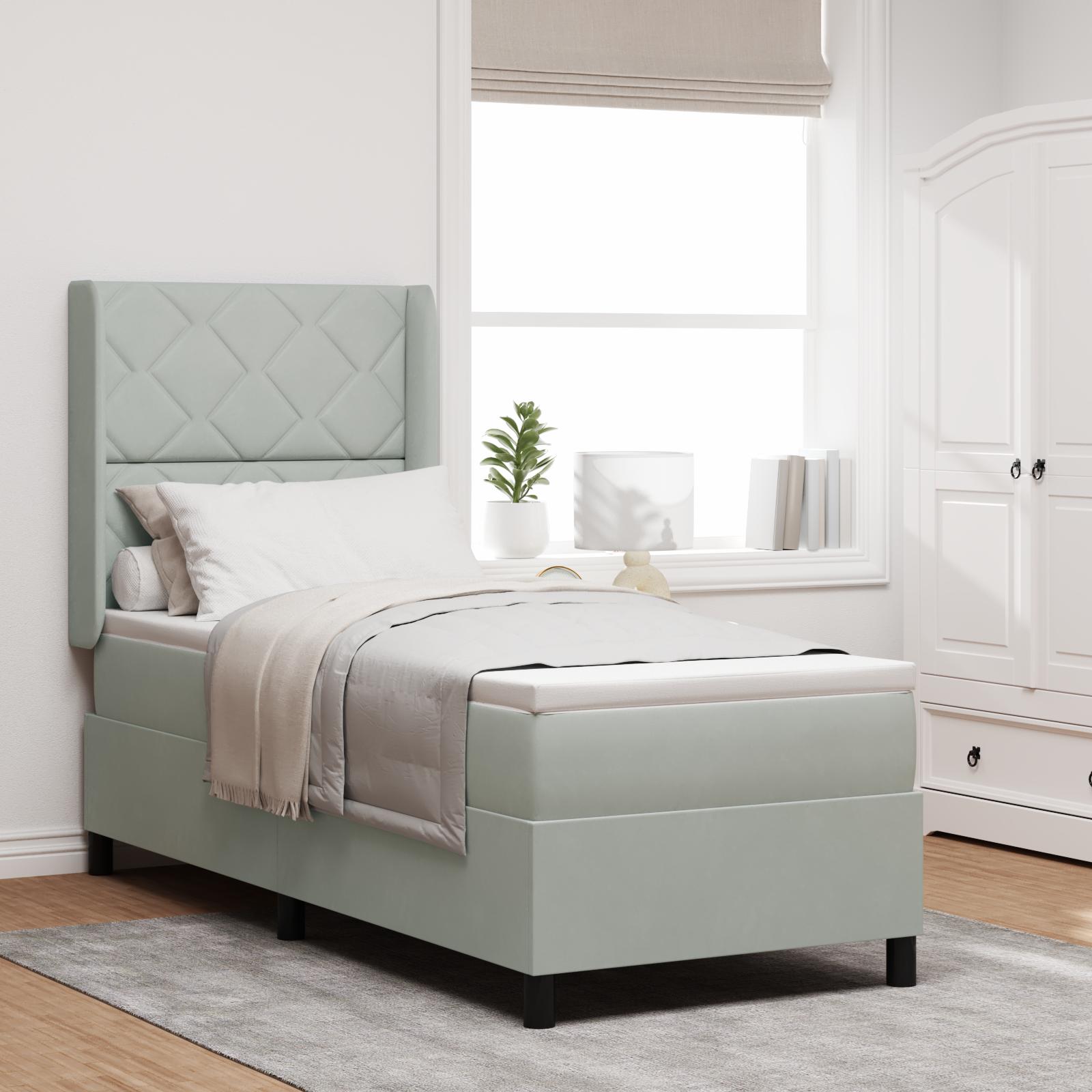 Box Spring Seng med Madras & LED Lysegrå 80x200 cm Fløjl