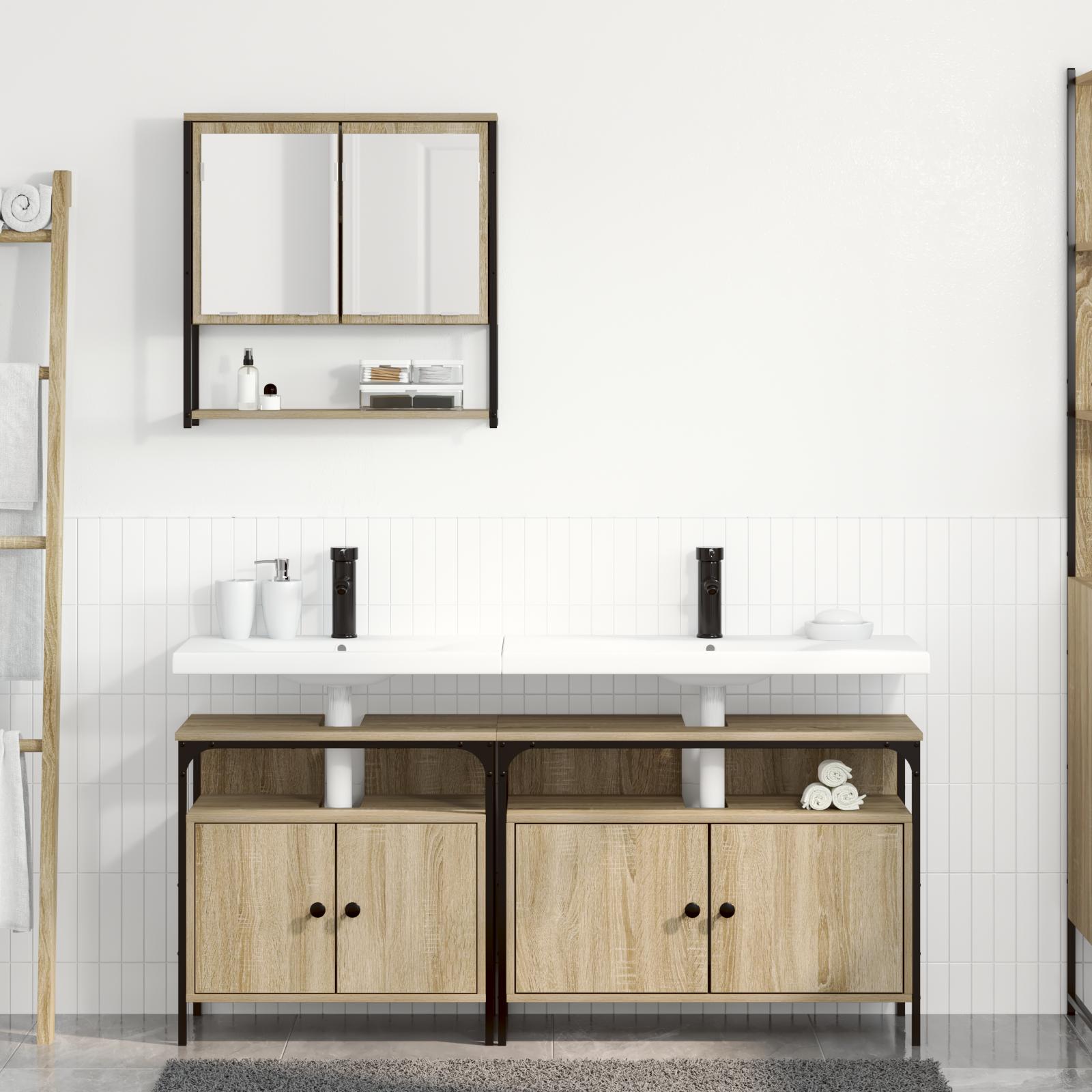 Badeværelsesskab med vask Sonoma Eg 80x30x60 cm Konstrueret træ